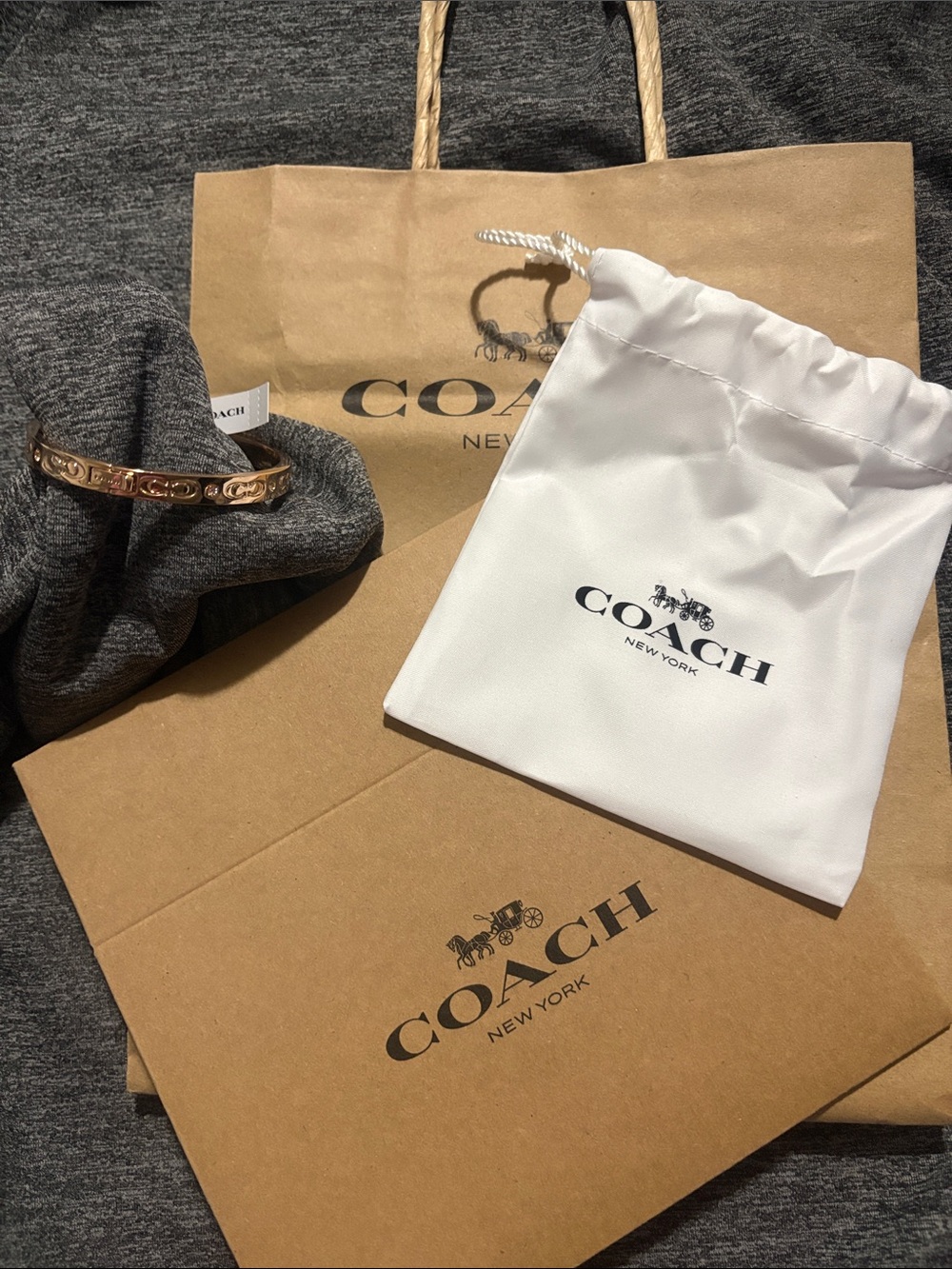 Coach bracelet White Logo Drawstring Pouch with Tan Branded Bag